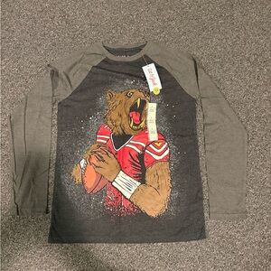 Cat & Jack Boys Grey Raglan Bear Football Graphic Tee with Red Accents